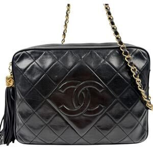 Chanel Black Quilted Leather Tassel Camera Bag